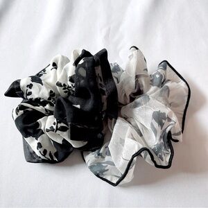 Dark Academia Black & White Floral Mesh Scrunchies 🕯️⚜️🔲